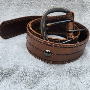 Vintage Linea Pelle women’s belt size Small brown leather brass rivets